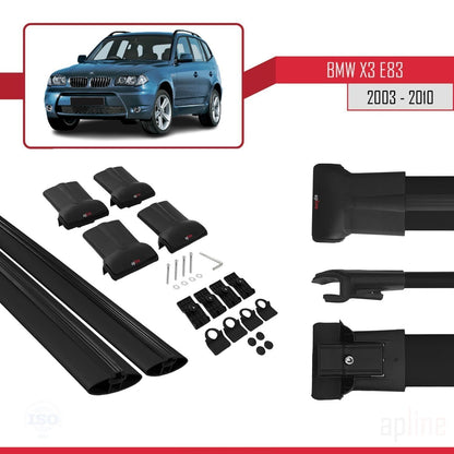 Compatible avec BMW X3 (E83) 2003-2010 FLY Model Barres de Toit Railing Porte-Bagages de Voiture Noir Aluminium 2 Barres