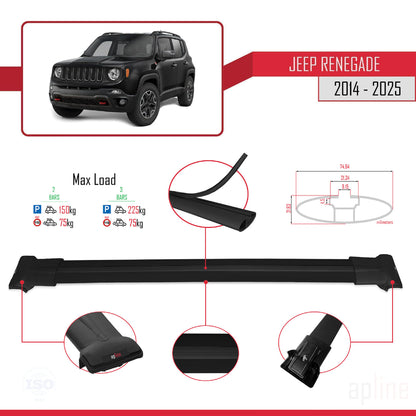 Compatible avec Jeep Renegade (BU) 2014-2025 FLY Model Barres de Toit Noir Aluminium 2 Barres