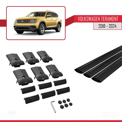Compatible avec Volkswagen Teramont (CA1) 2018-2024 FLY Model Barres de Toit Railing Porte-Bagages de Voiture Noir Aluminium 3 Barres