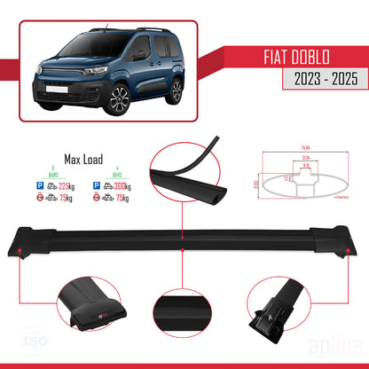 Compatible avec Fiat Doblo 3 2023-2025 FLY Model Barres de Toit Railing Porte-Bagages de Voiture Noir Aluminium 4 Barres