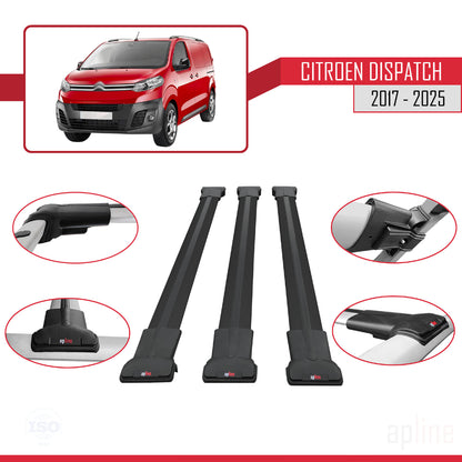 Compatible avec Citroen Dispatch (K0) 2017-2025 FLY Model Barres de Toit Railing Porte-Bagages de Voiture Noir Aluminium 3 Barres