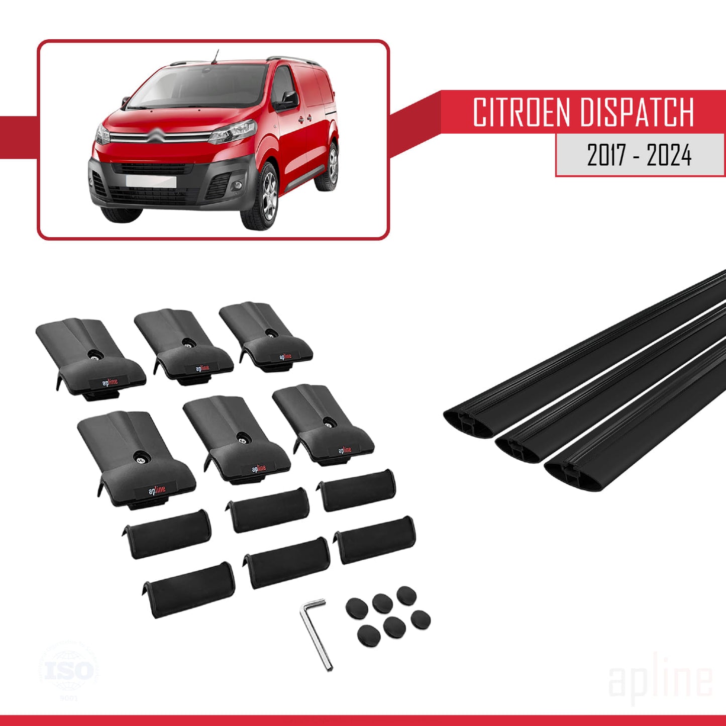 Compatible avec Citroen Dispatch (K0) 2017-2025 FLY Model Barres de Toit Railing Porte-Bagages de Voiture Noir Aluminium 3 Barres