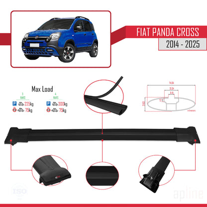 Compatible avec Fiat Panda Cross 2014-2025 FLY Model Barres de Toit Railing Porte-Bagages de Voiture Noir Aluminium 3 Barres