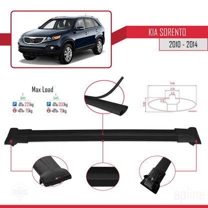 Compatible avec Kia Sorento 2 (XM) 2010-2014 FLY Model Barres de Toit Railing Porte-Bagages de Voiture Noir Aluminium 3 Barres