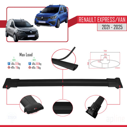 Compatible with Renault Express 2021-2025 FLY Model Car Roof Rack Cross Bar Black Aluminium 3 Bars