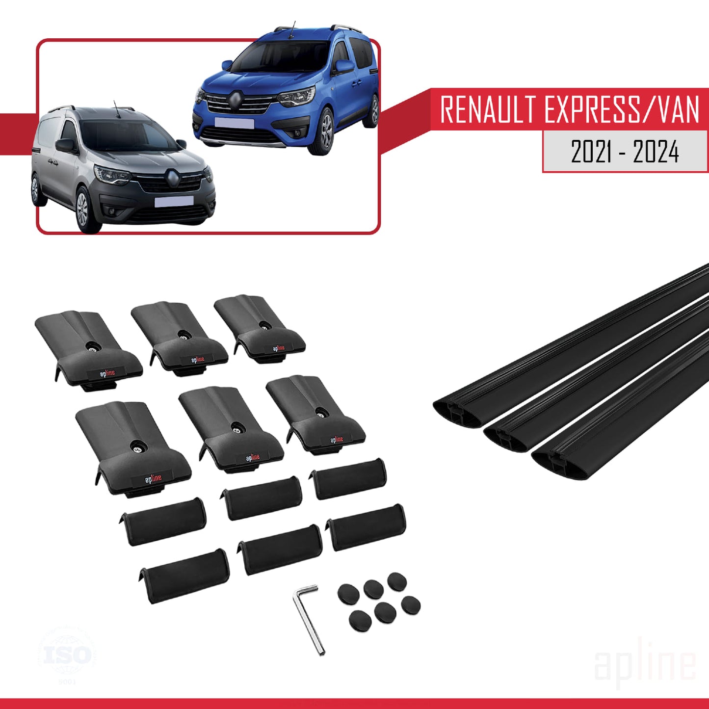 Compatible with Renault Express 2021-2025 FLY Model Car Roof Rack Cross Bar Black Aluminium 3 Bars