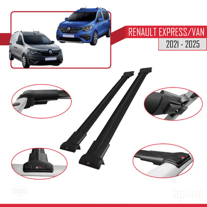 Compatible with Renault Express 2021-2025 FLY Model Car Roof Rack Cross Bar Black Aluminium 2 Bars