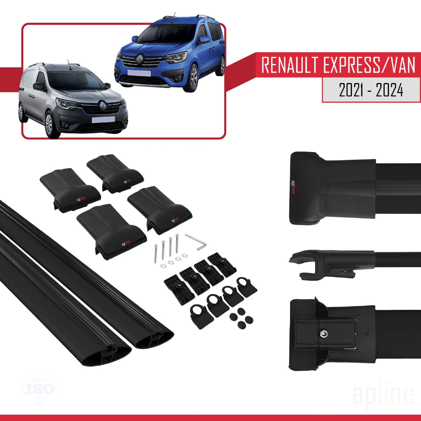 Compatible with Renault Express 2021-2025 FLY Model Car Roof Rack Cross Bar Black Aluminium 2 Bars