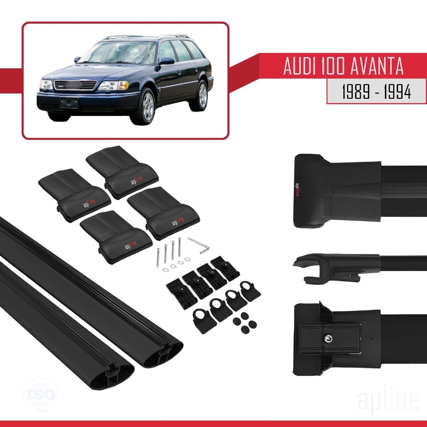 Compatible avec Audi 100 Avanta 1989-1994 FLY Model Barres de Toit Railing Porte-Bagages de Voiture Noir Aluminium 2 Barres