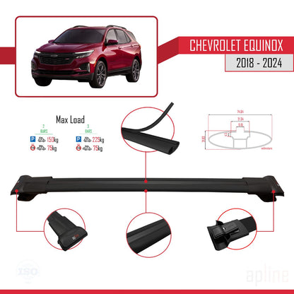 Compatible avec Chevrolet Equinox 2018-2024 FLY Model Barres de Toit Railing Porte-Bagages de Voiture Noir Aluminium 2 Barres