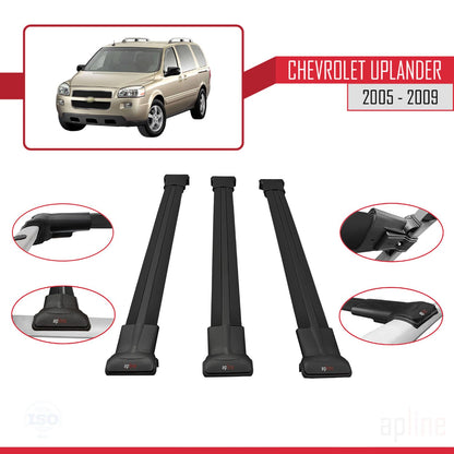Compatible avec Chevrolet Uplander 2005-2009 FLY Model Barres de Toit Railing Porte-Bagages de Voiture Noir Aluminium 3 Barres