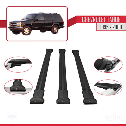 Compatible avec Chevrolet Tahoe 1995-2000 FLY Model Barres de Toit Railing Porte-Bagages de Voiture Noir Aluminium 3 Barres