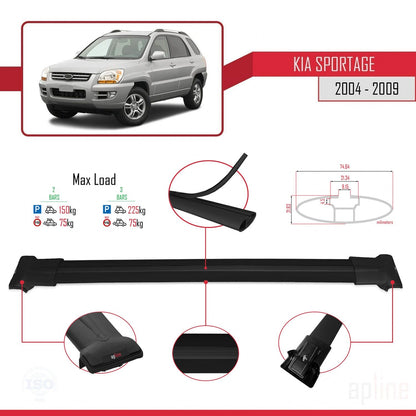 FLY Model Dakdrager bagagedrager compatibel met Kia Sportage 2 (JE) 2004-2009 Spoorstaven Zwart Aluminium 2 Staven