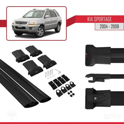 FLY Model Dakdrager bagagedrager compatibel met Kia Sportage 2 (JE) 2004-2009 Spoorstaven Zwart Aluminium 2 Staven