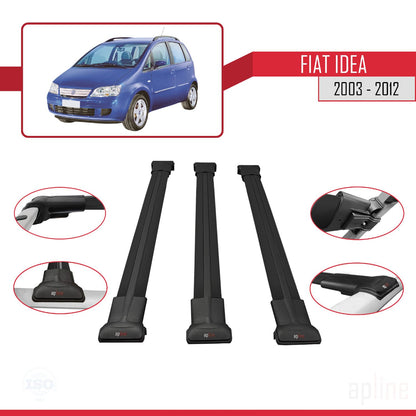 Compatible avec Fiat Idea 2003-2012 FLY Model Barres de Toit Railing Porte-Bagages de Voiture Noir Aluminium 3 Barres