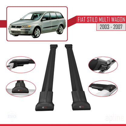 Compatible avec Fiat Stilo Multi Wagon 2003-2007 FLY Model Barres de Toit Railing Porte-Bagages de Voiture Noir Aluminium 2 Barres
