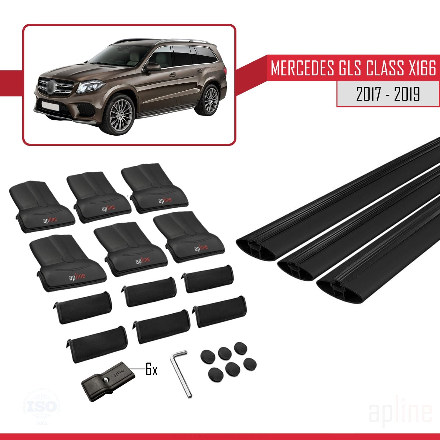 Compatible avec Mercedes GLS Class X166 2017-2019 FLY Model Barres de Toit Railing Porte-Bagages de Voiture Noir Aluminium 3 Barres