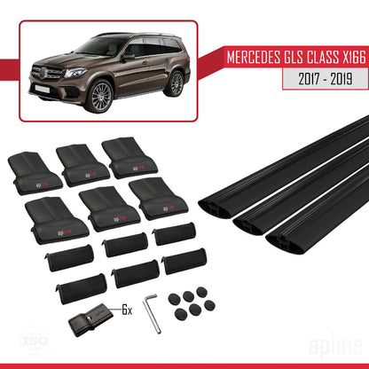 Compatible avec Mercedes GLS Class X166 2017-2019 FLY Model Barres de Toit Railing Porte-Bagages de Voiture Noir Aluminium 3 Barres