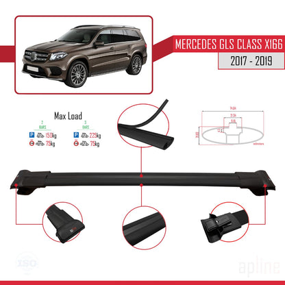 Compatible avec Mercedes GLS Class X166 2017-2019 FLY Model Barres de Toit Railing Porte-Bagages de Voiture Noir Aluminium 2 Barres