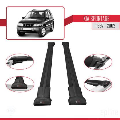 Compatible avec Kia Sportage 1997-2002 FLY Model Barres de Toit Railing Porte-Bagages de Voiture Noir Aluminium 2 Barres