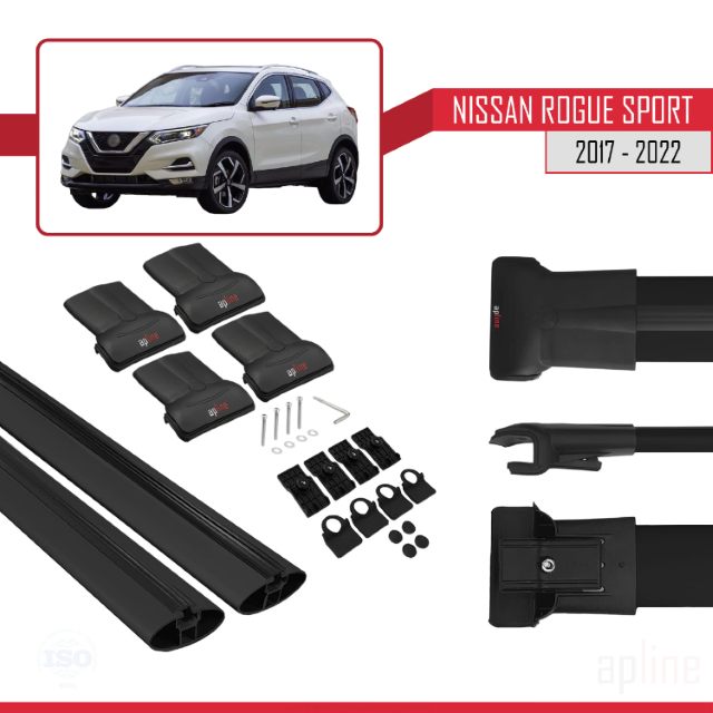 Compatible avec Nissan Rogue Sport 2017-2022 FLY Model Barres de Toit Railing Porte-Bagages de Voiture Noir Aluminium 2 Barres