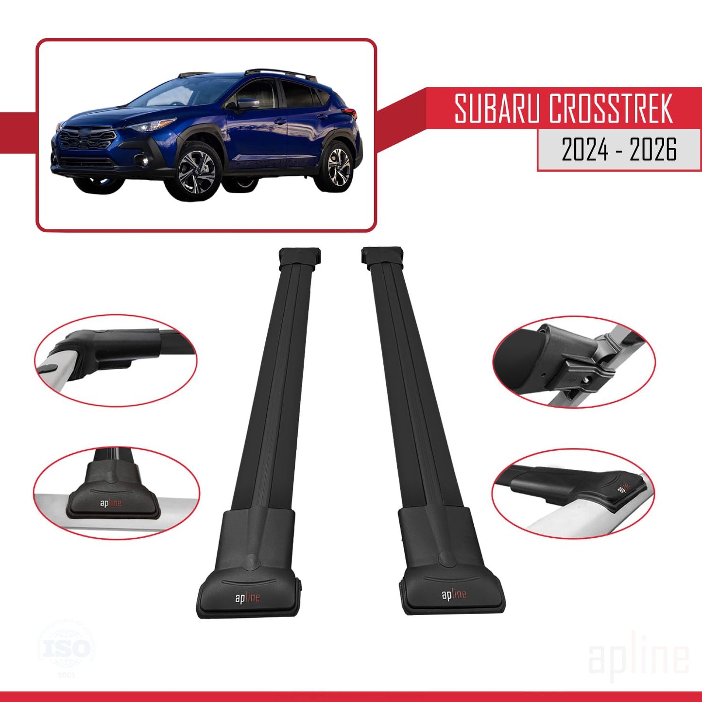 Compatible avec Subaru Crosstrek 2024-2025 FLY Model Barres de Toit Railing Porte-Bagages de Voiture Noir Aluminium 2 Barres