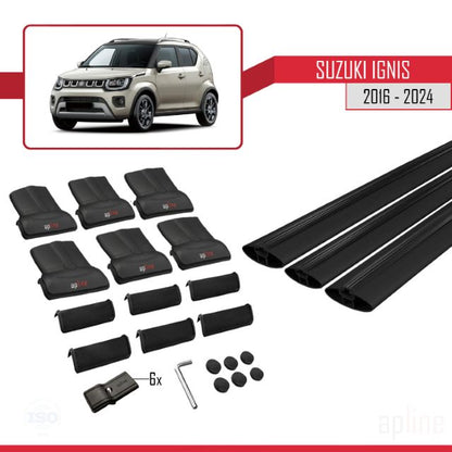 Compatible avec Suzuki Ignis 2016-2024 FLY Model Barres de Toit Railing Porte-Bagages de Voiture Noir Aluminium 3 Barres