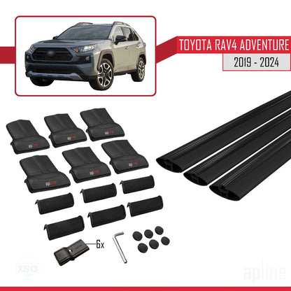 Compatible avec Toyota RAV4 Adventure 2019-2024 FLY Model Barres de Toit Railing Porte-Bagages de Voiture Noir Aluminium 3 Barres