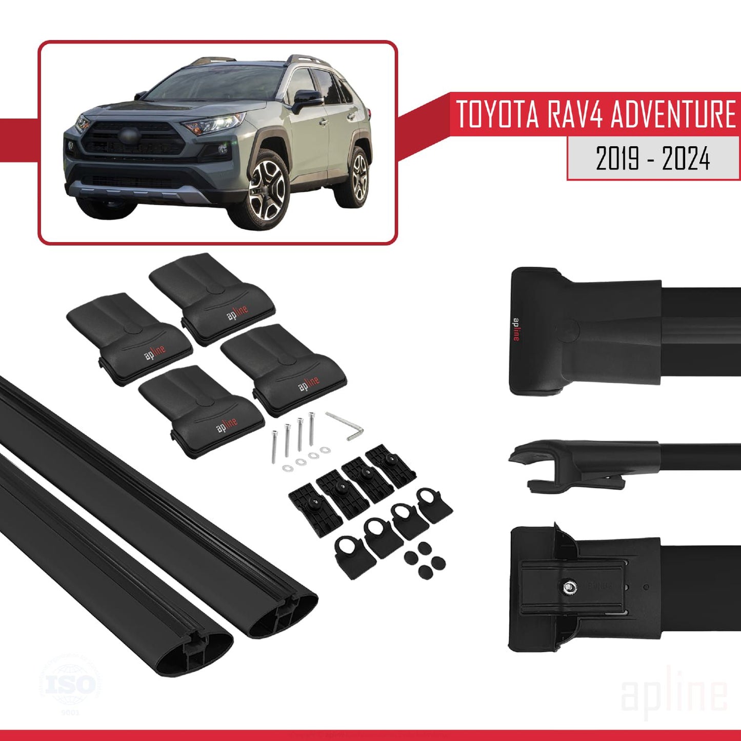 Compatible avec Toyota RAV4 Adventure 2019-2024 FLY Model Barres de Toit Railing Porte-Bagages de Voiture Noir Aluminium 2 Barres