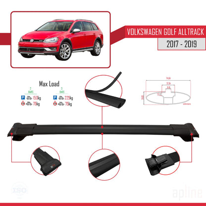 Compatible avec VW Golf Alltrack Mk7 2017-2019 FLY Model Barres de Toit Railing Porte-Bagages de Voiture Noir Aluminium 3 Barres