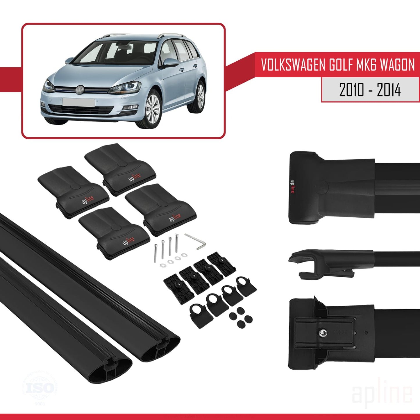 Compatible avec VW Golf Mk6 Wagon 2010-2014 FLY Model Barres de Toit Railing Porte-Bagages de Voiture Noir Aluminium 2 Barres