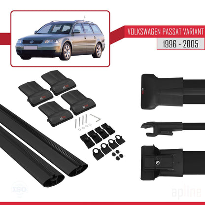 Compatible avec VW Passat B5 Variant 1996-2005 FLY Model Barres de Toit Railing Porte-Bagages de Voiture Noir Aluminium 2 Barres