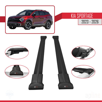 Compatible avec Kia Sportage 2023-2025 FLY Model Barres de Toit Railing Porte-Bagages de Voiture Noir Aluminium 2 Barres