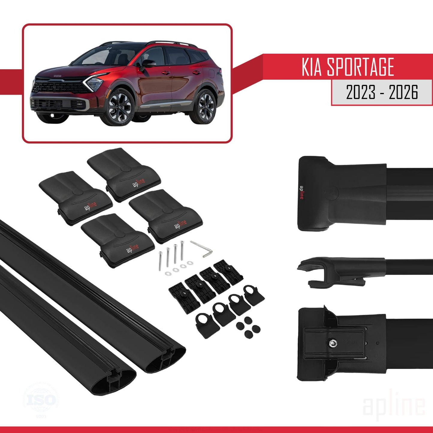 Compatible avec Kia Sportage 2023-2025 FLY Model Barres de Toit Railing Porte-Bagages de Voiture Noir Aluminium 2 Barres