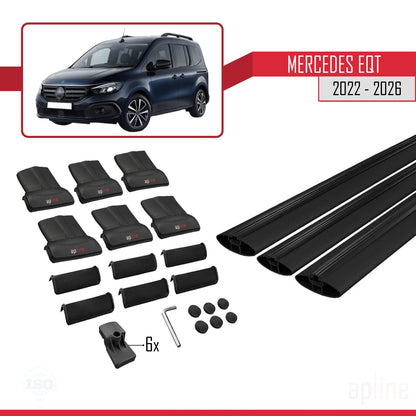 Compatible avec Mercedes EQT / Citan W420 2022-2025 FLY Model Barres de Toit Railing Porte-Bagages de Voiture Noir Aluminium 3 Barres
