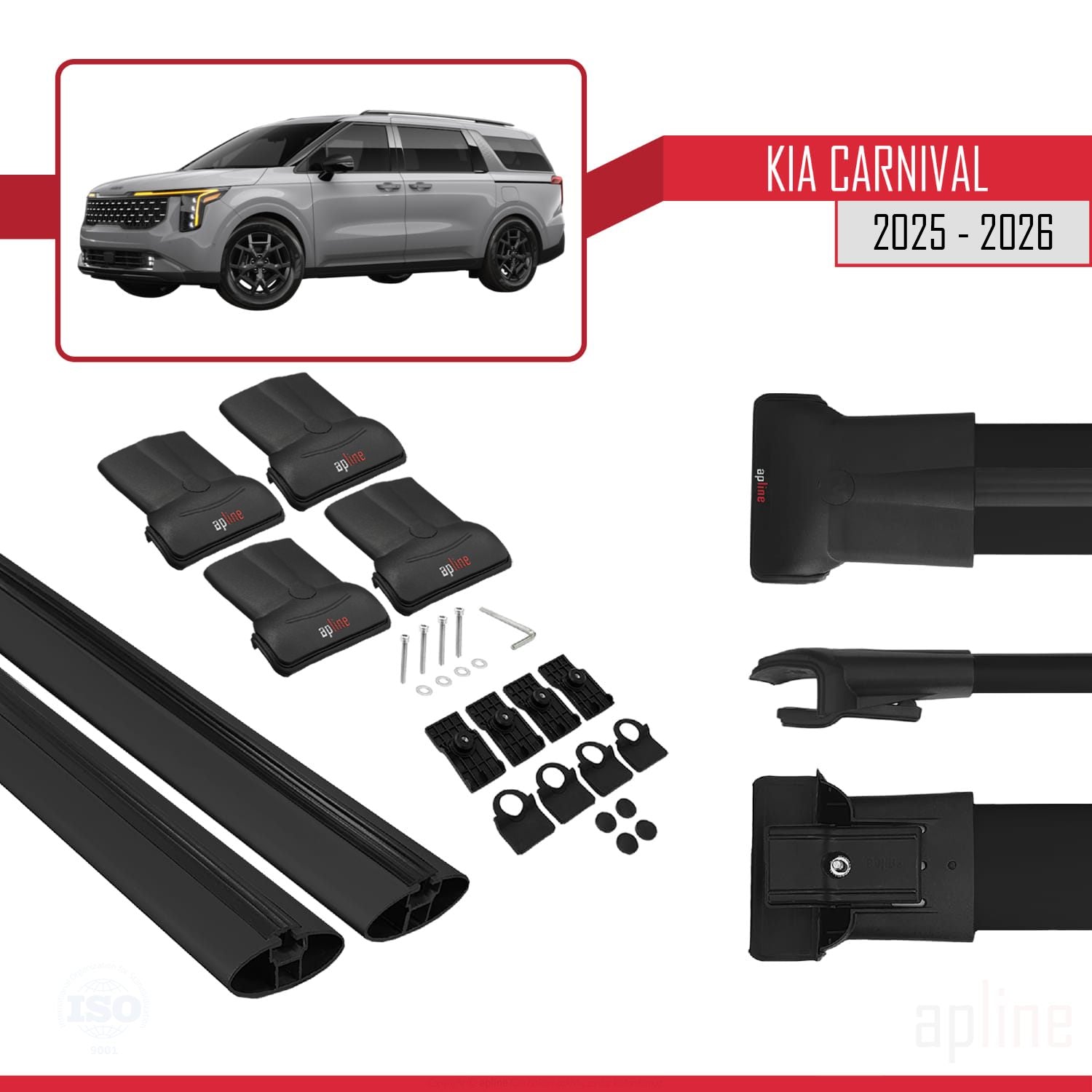 Compatible avec Kia Carnival 2025 FLY Model Barres de Toit Railing Porte-Bagages de Voiture Noir Aluminium 2 Barres