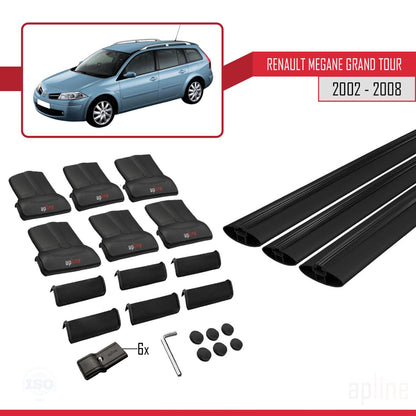 Compatible avec Renault Megane Grand Tour 2002-2008 FLY Model Barres de Toit Railing Porte-Bagages de Voiture Noir Aluminium 3 Barres