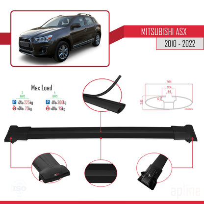 FLY Model Dakdrager bagagedrager compatibel met Mitsubishi ASX (GA) 2010-2022 Spoorstaven Zwart Aluminium 3 Staven