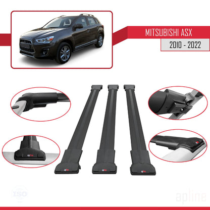FLY Model Dakdrager bagagedrager compatibel met Mitsubishi ASX (GA) 2010-2022 Spoorstaven Zwart Aluminium 3 Staven