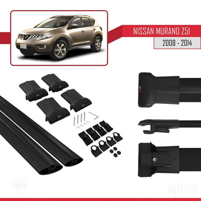 Compatible with Nissan Murano 2 (Z51) 2008-2014 FLY Model Car Roof Rack Cross Bar Black Aluminium 2 Bars