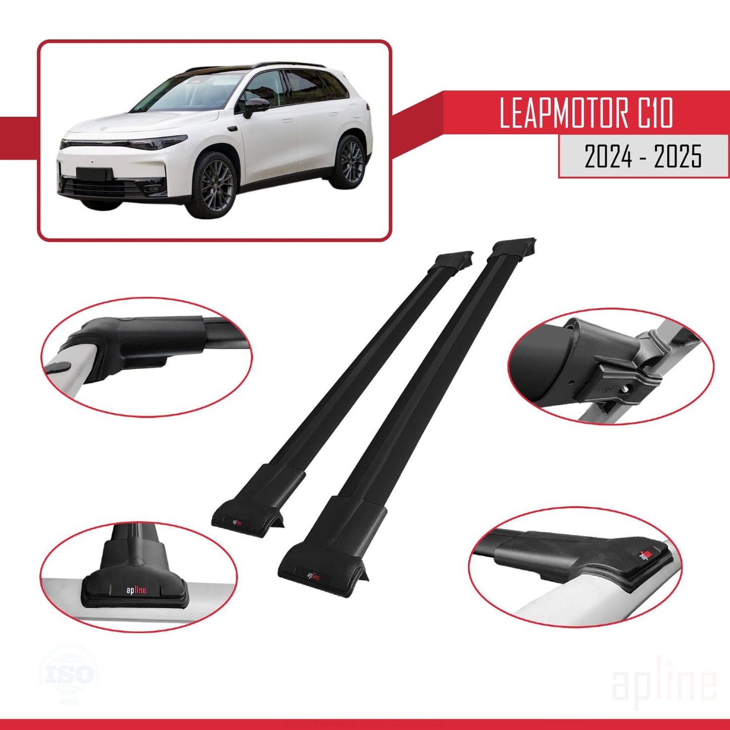 Compatible with LEAPMOTOR C10 2024-2025 FLY Model Car Roof Rack Cross Bar Black Aluminium 2 Bars