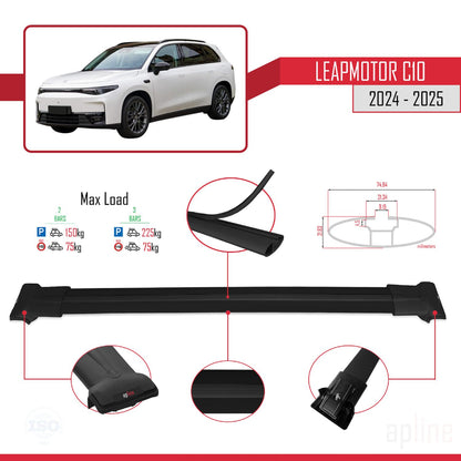 Compatible with LEAPMOTOR C10 2024-2025 FLY Model Car Roof Rack Cross Bar Black Aluminium 2 Bars