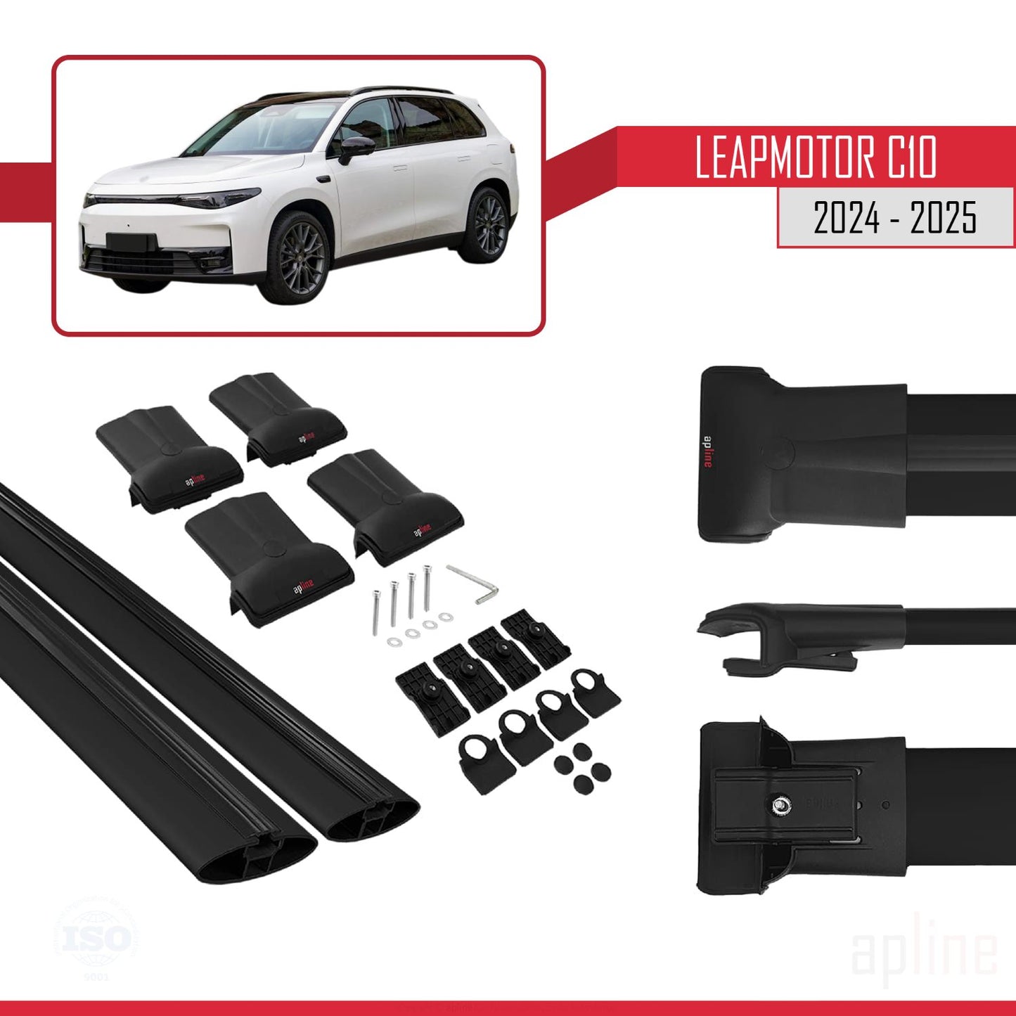 Compatible with LEAPMOTOR C10 2024-2025 FLY Model Car Roof Rack Cross Bar Black Aluminium 2 Bars