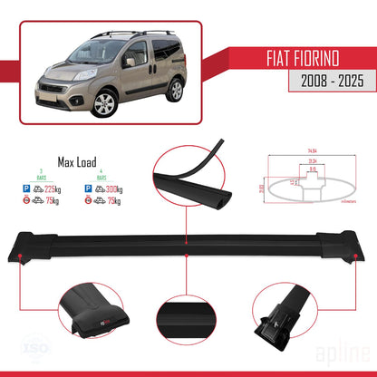 Compatible avec Fiat Fiorino (Modèle Tubulaire) 2008-2025 FLY Model Barres de Toit Railing Porte-Bagages de Voiture Noir Aluminium 3 Barres