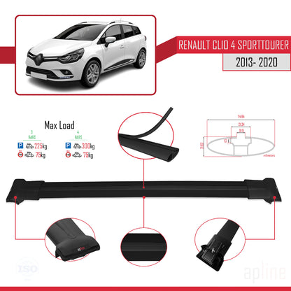 FLY Model Dakdrager bagagedrager compatibel met Renault Clio 4 ST 2013-2020 Spoorstaven Zwart Aluminium 3 Staven