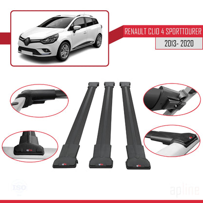 FLY Model Dakdrager bagagedrager compatibel met Renault Clio 4 ST 2013-2020 Spoorstaven Zwart Aluminium 3 Staven
