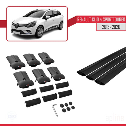 FLY Model Dakdrager bagagedrager compatibel met Renault Clio 4 ST 2013-2020 Spoorstaven Zwart Aluminium 3 Staven