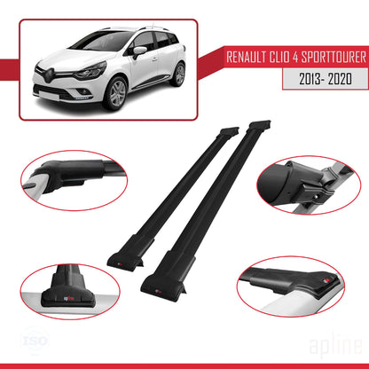 FLY Model Dakdrager bagagedrager compatibel met Renault Clio 4 ST 2013-2020 Spoorstaven Zwart Aluminium 2 Staven