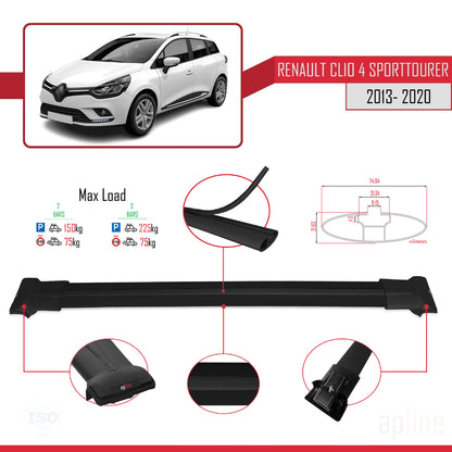 FLY Model Dakdrager bagagedrager compatibel met Renault Clio 4 ST 2013-2020 Spoorstaven Zwart Aluminium 2 Staven