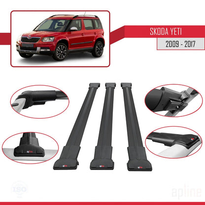 Compatible avec Skoda Yeti 2009-2017 FLY Model Barres de Toit Railing Porte-Bagages de Voiture Noir Aluminium 3 Barres